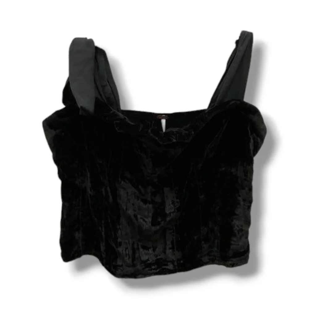 Free People Trapped In Your Love Black Velvet Crop Top Size M Medium - Picture 5 of 7